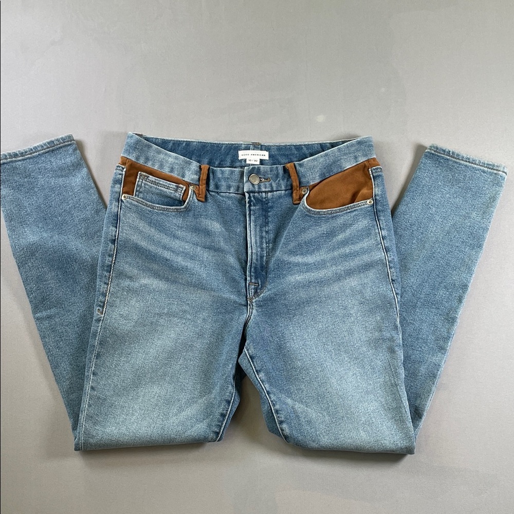 Good American Good Legs Suede Mixing Skinny High Rise Jeans 10/30